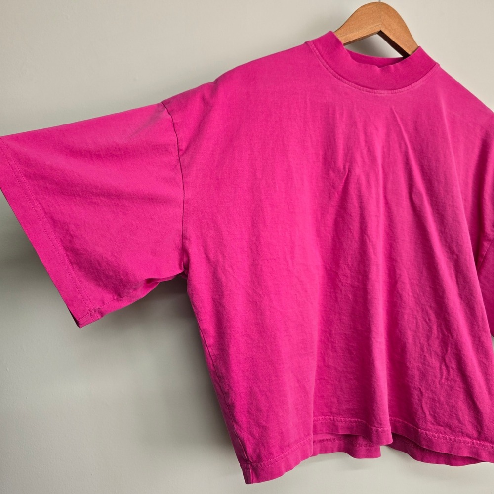 COS Boxy Mock Neck T-Shirt Womens Large Pink Oversized Cotton Minimalist - Picture 5 of 14